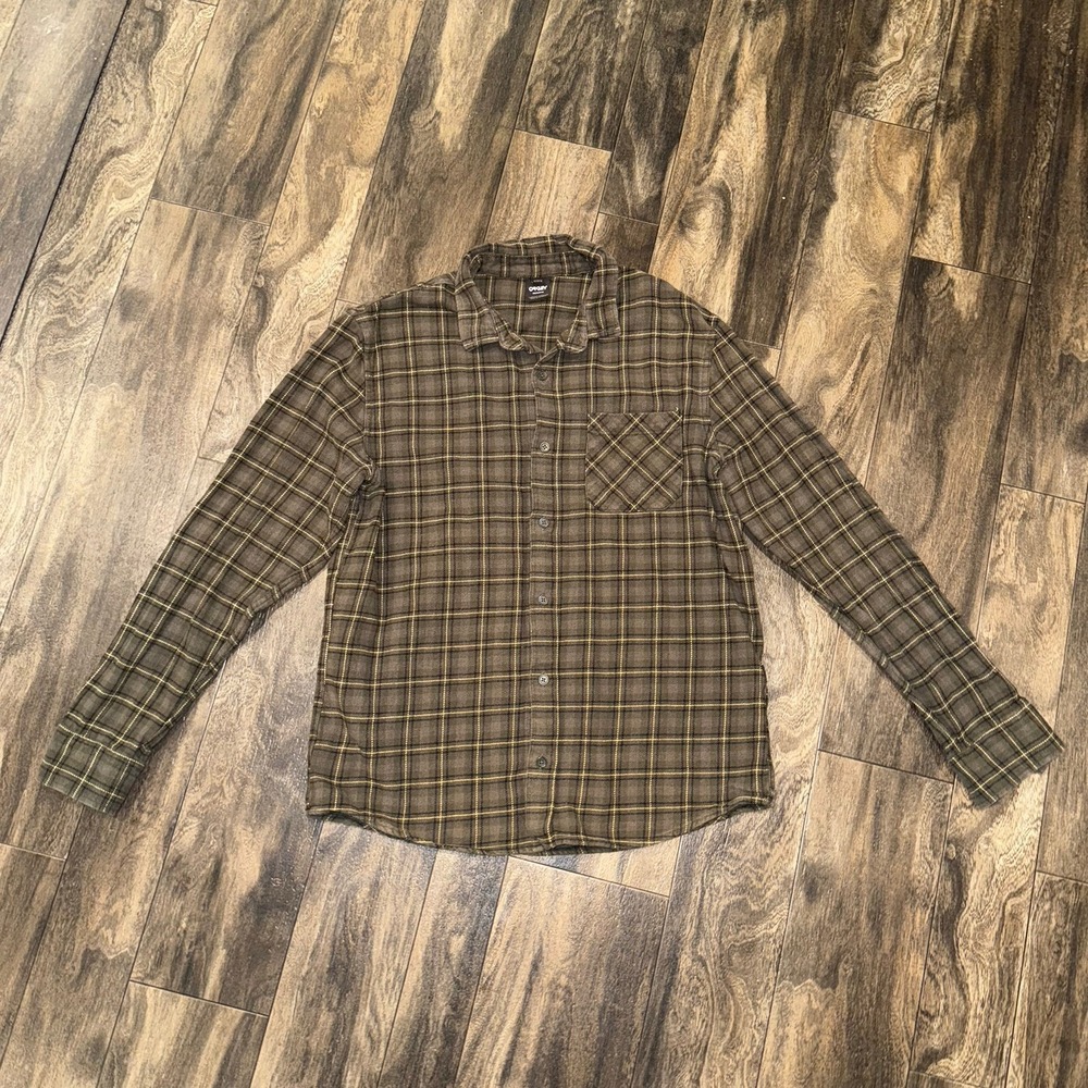 Oakley Men's Grey & Yellow Plaid Flannel Button‎ Up Shirt Size M